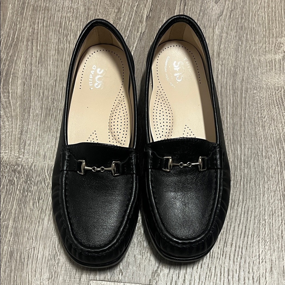 SAS Black Leather Loafers with Chain Detail